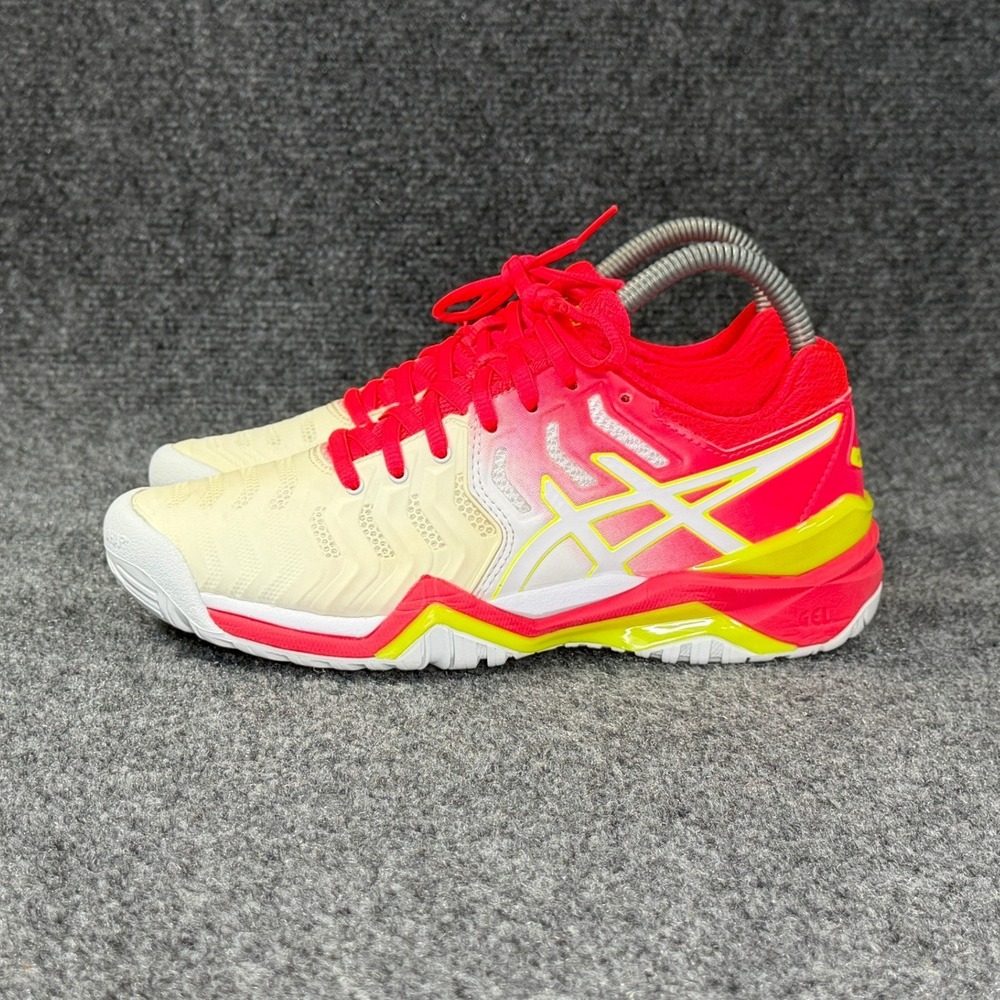 Asics Gel-Resolution 7 Tennis Shoes Womens 5.5 White Red Yellow Athletic Sneaker - Picture 4 of 14